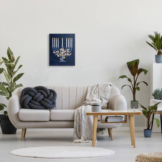 Stupell Industries Traditional Floral Hanukkah Menorah Canvas Wall Art